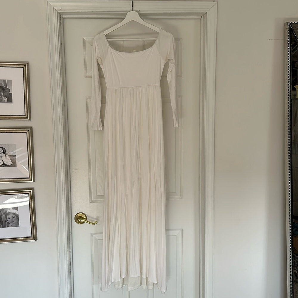 Pink blush white long sleeve gown for maternity